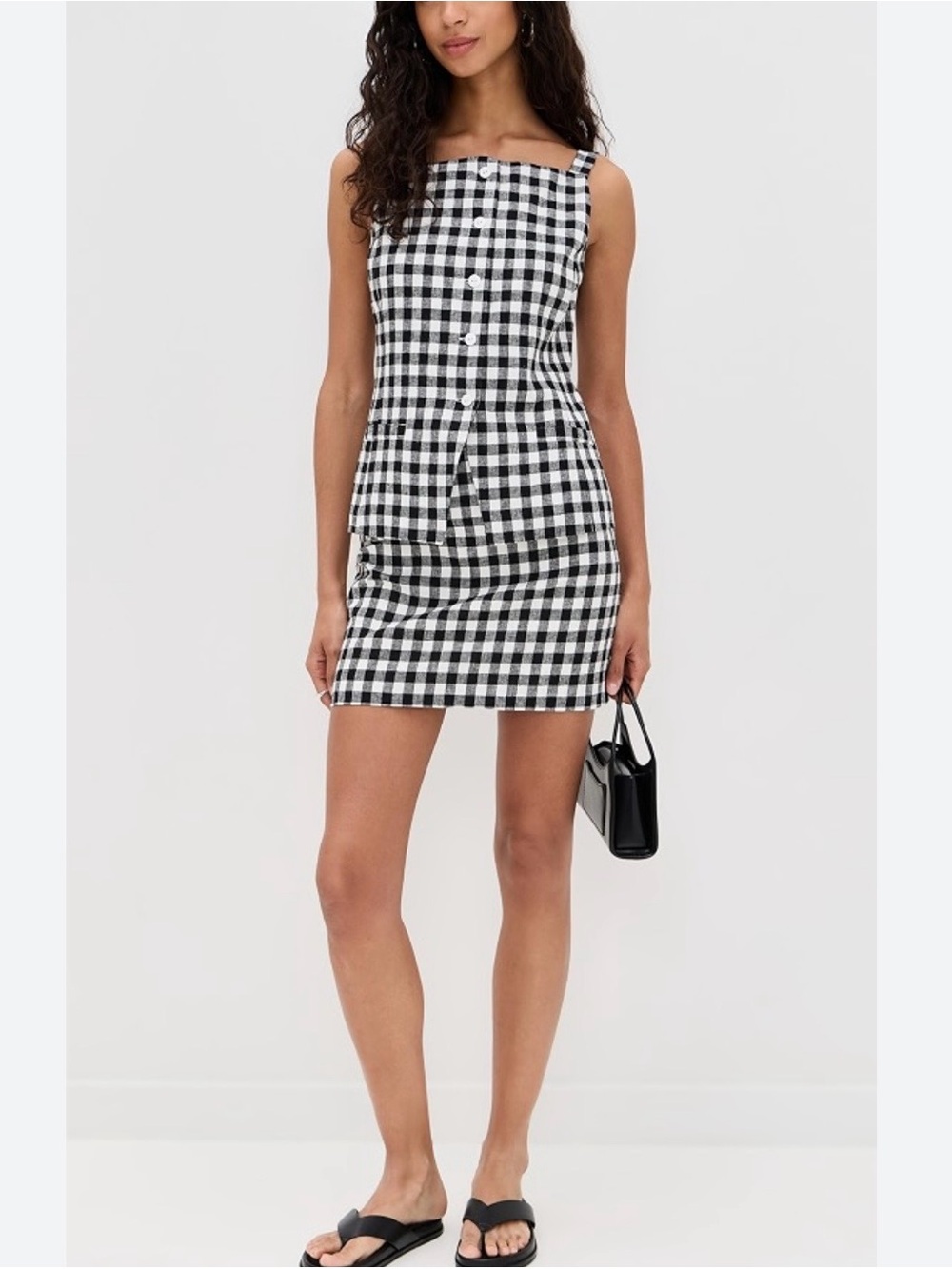 Wayf Black and White Gingham Mini Skirt and Vest